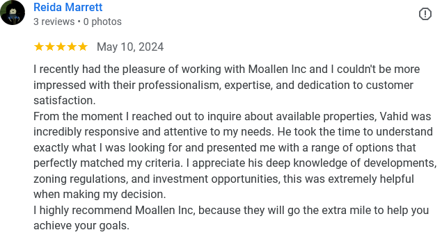 A 5-Star testimonial praising palmbayland.com Realtor Vahid for his assistance with a sale.